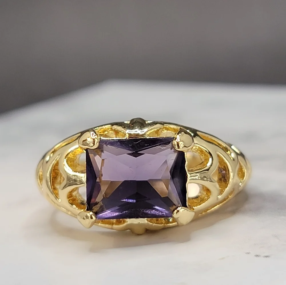 Gold Plated Simulated Amethyst Filigree Ring